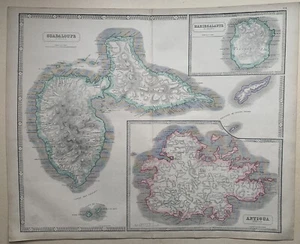 1855 Guadeloupe, Marie Galante, Antigua Large Hand Coloured Map by George Philip - Picture 1 of 6