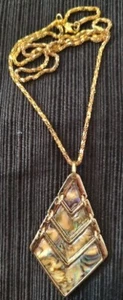 Unbranded Gold Tone Mesh Necklace With Reticulated Chevron Abalone Pendant 14" - Picture 1 of 4