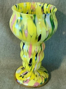 VASO in vetro artistico boemo deco ceco multicolore schizzi e avventurina verde - Foto 1 di 5