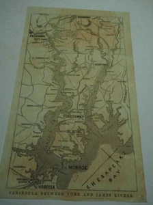 Antique Map "Peninsula Between York and James Rivers." Civil War, 1868 - Picture 1 of 1