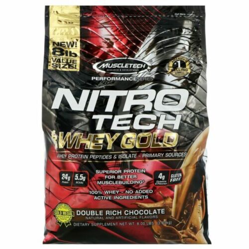 2 X Muscletech, Nitro Tech, 100% Whey Gold, Whey Protein Powder, Double Rich Cho