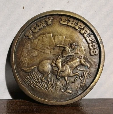 Vintage Pony Express Belt Buckle American Wild West History Mail  - Image 1 of 3