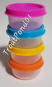 Tupperware Smidgets Tiny  Clear Mini Bowls Set 4 Orange Blue Yellow Neon Pink - Picture 1 of 3