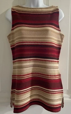 LAUREN Ralph Suéter de Malha de Algodão Linho Regata Concha Sudoeste Pôr do Sol Variegado M - Imagem 1 de 4