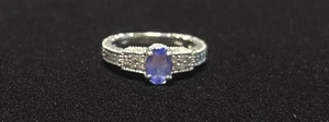 14K Weißgold Tansanit/Diamant Ring 0,25 TCW Damengröße 6,5 Ovalschliff - Bild 1 von 18