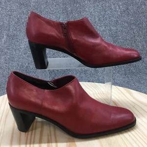 Westies Boots Womens 10 M Build Up Side Zip Low Ankle Bootie Red Leather Heels - Picture 1 of 16