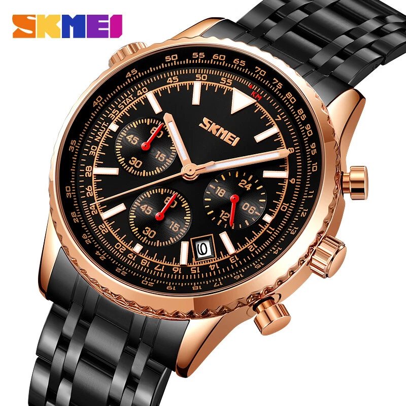 SKMEI Men's Quartz Luxury Watch Chronograph Calendar Stainless Steel Wristwatch - Image 1 of 4