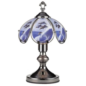 Insync Jumping Dolphin scene Black Chrome 3 way Touch-On Lamp 14.25in. -ORE K342 - Picture 1 of 2