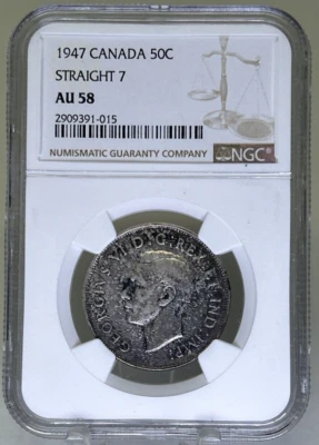 1947 Canada 50 Cents Silver - straight 7 - AU 58 - Image 1 of 4