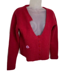 Burn n Violett Rot Wollmischung CropKnit Cardigan Pullover Medium Deep V-Ausschnitt - Bild 1 von 17
