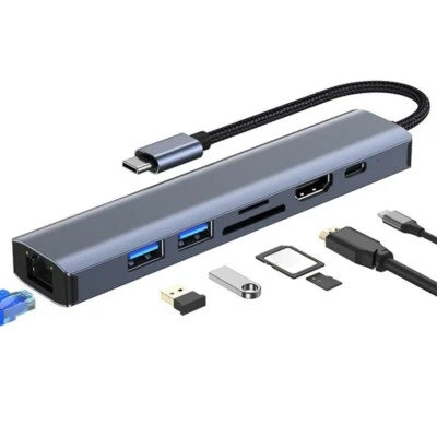 Q18C 7in1 Adapter Usb-C To Hub USB 3.0 + Usb-C With Pd + HDMI + SD + Micro RJ45 - Image 1 of 4