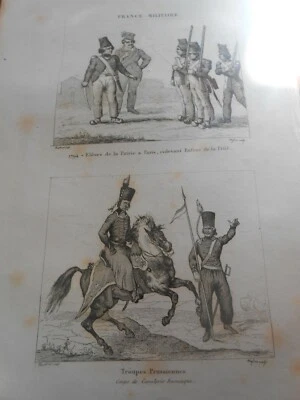 1836 GRABADO GUERRA NAPOLEÓNICA TROPAS PRUSIANAS ESTUDIANTES DE LA PATRIA EN PARÍS Foto 1 de 2