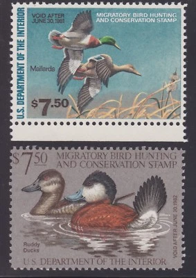 US RW47-RW48 $7.50 Duck Hunting Mint XF OG NH SCV $25 - Image 1 of 2