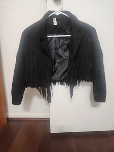 Franki by Francescas Black Faux Suede Motorcycle Fringe Jacket Girls sz Y10 - Picture 1 of 7