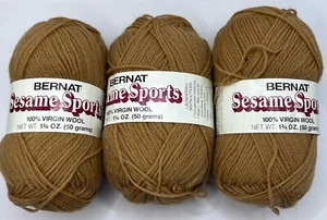 LOT 3 Skeins BERNAT Sesame 4 100% Wool Worsted Yarn Cinnamon Brown - Picture 1 of 4