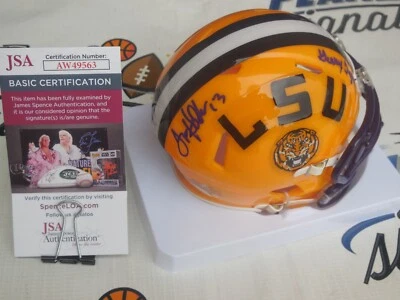 Tommy Hodson signed LSU Tigers speed mini helmet w/ Geaux Tigers JSA COA - Image 1 of 2