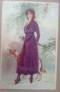 TITO CORBELLA Elegant Donnina Fashion Lady Dog PC Series 237/2 Travelled 1918 - Picture 1 of 2