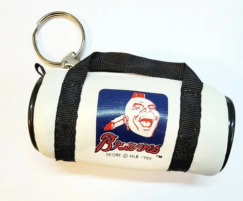 Vintage Atlanta Braves Keychain Laughing Mascot Logo Duffel Bag  1989 MLB RARE Cover