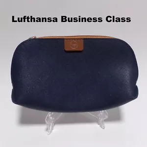 Lufthansa Business Class Toiletry Amenity Bag Most Recent Blue Faux Leather Trim - Picture 1 of 7