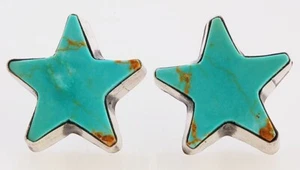 Pendientes Navajo Nativo Americano Hechos a Mano Plata de Ley con Estrella Turquesa - Imagen 1 de 2