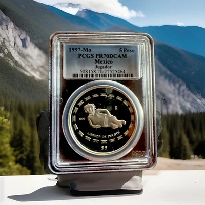 Moneda de plata de $5 de México Jugador de Pelota 1997-Mo 5Peso PCGS PR70DCAM Foto 1 de 4