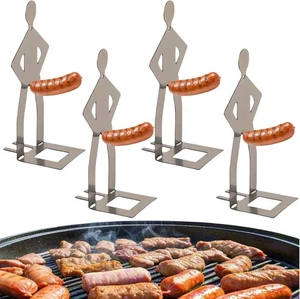 4 PEZZI Divertente BBQ Stand Uomo Hot Dog Holder-Acciaio Inox Hotdog e Salsiccia  - Foto 1 di 8