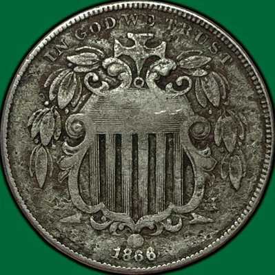 Moneda de níquel escudo rayos 1866/1866 sobre 1866, muy fina en estado bastante bueno, Env. Ediciones #32422 Foto 1 de 4