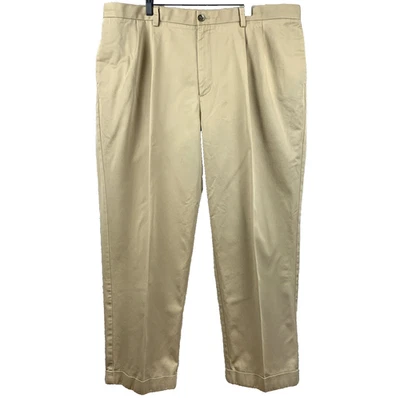 Pantalones chinos IZOD para hombre 42 (44) x 30 (29) caqui plisados puños clásicos preppy papá Foto 1 de 4