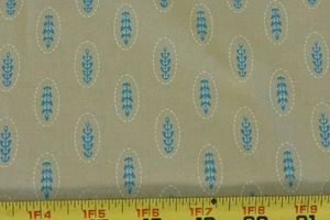 By 1/2 Yd, Blue Leaves on Tan Super-Combed-Cotton, Connecting Threads, V661 - Picture 1 of 7