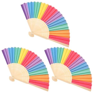 3 Stück bunte faltbare Ventilatoren tragbar Bambusgriff für den täglichen Gebrauch und Dekor - Bild 1 von 12
