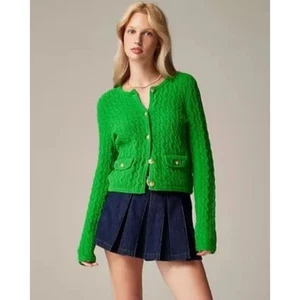 NWT!! J. CREW Odette Cable Knit Sweater Lady Jacket Cotton Blend Boucle Green XL - Picture 1 of 15