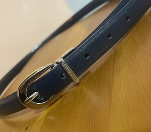 Vintage Liz Claiborne 1992 Navy Blue Leather Gold /Silver Buckle Size L Belt - Picture 1 of 6