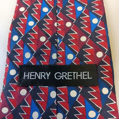 Corbata geométrica Henry Grethel 100 % seda italiana 55,5" largo 4" ancho Foto 1 de 3