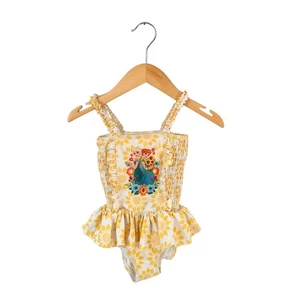 Disney Frozen Anna Elsa Swimsuit Ruffle Trim Sunflower Print Kids Girls - Picture 1 of 1