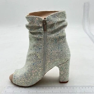 White Glitter Stylish Peep Toe Slouch Ankle Boots Chunky Heels Party Prom Shoes - Picture 1 of 5