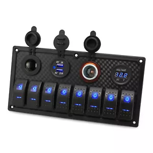 8 Gang Rocker Switch Panel Waterproof Circuit Breaker Boat Marine Voltmeter 12V - Picture 1 of 17