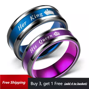6mm 8mm Couple Ring Lover Ring His Queen Her King Rings Wedding Engagement Band - Picture 1 of 9