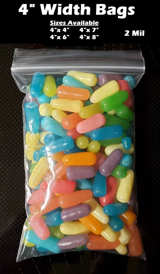 4" CLEAR ZIP SEAL BAGS POLY PLASTIC RECLOSABLE TOP LOCK ZIPPER 2MIL BAGGIES - Image 1 of 1