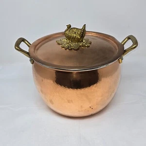 VINTAGE RARE RUFFONI HISTORIA ITALY HAMMERED COPPER POT W/BRASS TURKEYE LID KNOB - Picture 1 of 11