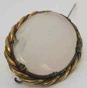 Vtg Large Oval Moonstone Agate Specimen Brooch Cloak Pin Rolled Gold Prong - Picture 1 of 10