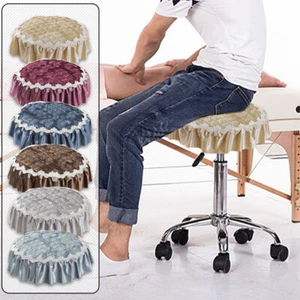 European style Jacquard Lace Fabric Round Stool Cover Swivel Chair Cushion Pad - Picture 1 of 18