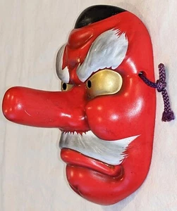 ceramic TENGU MASK long-nose NOH demon KABUKI omen 4.5" X 6" decor JAPAN - Bild 1 von 7