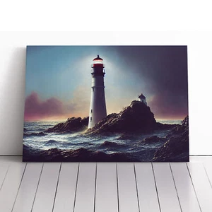 Brave Lighthouse Seascape Canvas Wall Art Print Framed Picture Decor Living Room - Foto 1 di 5