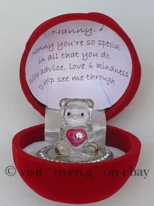 NANNY CRYSTAL TEDDY BEAR PINK HEART AND POEM CHILDMINDER THANK YOU GIFT BOX SET - Picture 1 of 12