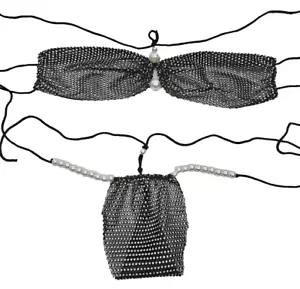 NEU Yokawe Glitzer Kristall BH Höschen 2 Stück Set Schwarz - Bild 1 von 2