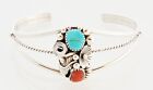 Navajo Handmade Sterling Silver with Turquoise and Coral Bracelet