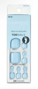 ImPRESS Press-On Pedicure 24 Toe Nails | No Glue Needed | Baby Blue | NEW - Picture 1 of 1