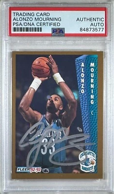 Alonzo Mourning auto signed 1992 #311 Fleer RC Charlotte Hornets PSA Encap - Image 1 of 3