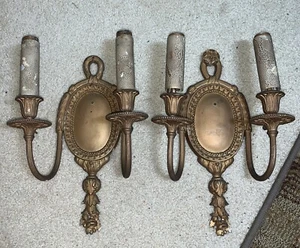 Pair (2) Victorian Brass Wall Lights Sconces Old Light Antique - Picture 1 of 9