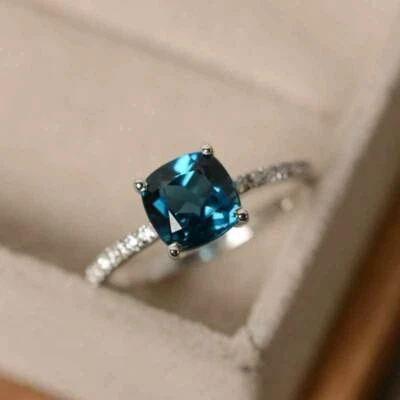 Anillo de 7*7 mm para mujer azul verde blanco AAA circonita cúbica anillo relleno de oro blanco talla 6-10 Foto 1 de 4